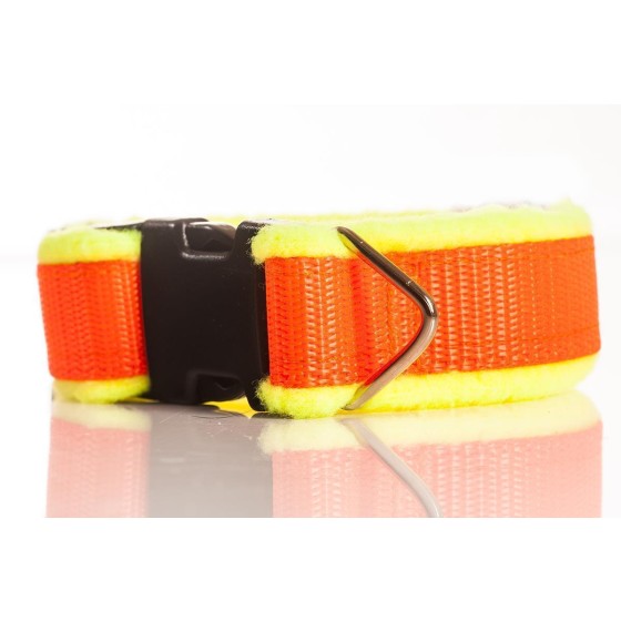 Halsband neon aus Gurtband, gepolstert, Farbe: gelb (Polster), orange (Gurtband) Breite: 50mm