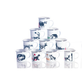 Emaille-Tasse 0,3l mit Hundesportmotiv, zweifarbig
