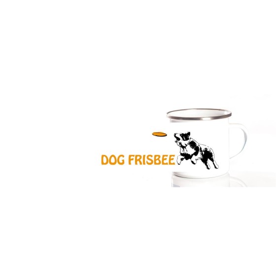 Emaille-Tasse 0,3l mit Hundesportmotiv, zweifarbig, Sportart Dogfrisbee: Rasse Australien Shepherd