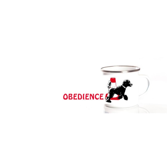 Emaille-Tasse 0,3l mit Hundesportmotiv, zweifarbig Obedience Kleinpudel