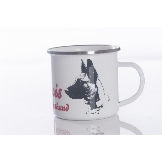 Emaille-Tasse 0,3l mit Hunderasse, zweifarbig, rot-weiß Malinois