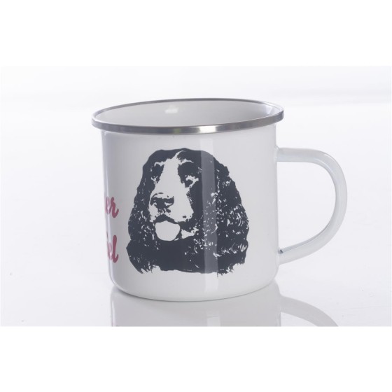 Emaille-Tasse 0,3l mit Hunderasse, zweifarbig, rot-weiß Springer-Spaniel