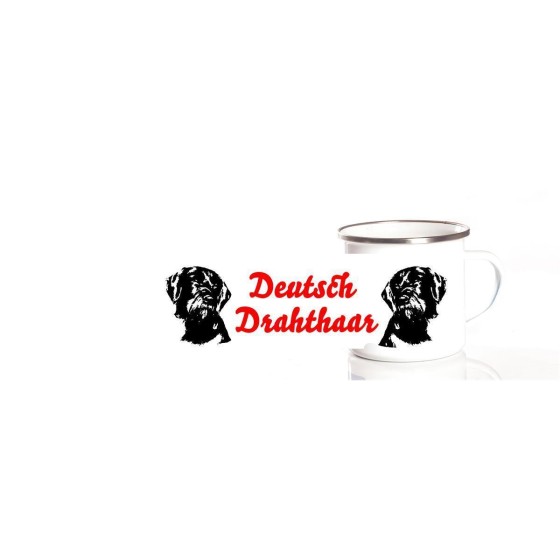 Emaille-Tasse 0,3l mit Hunderasse, zweifarbig, rot-weiß Deutsch Drahthaar (braun)
