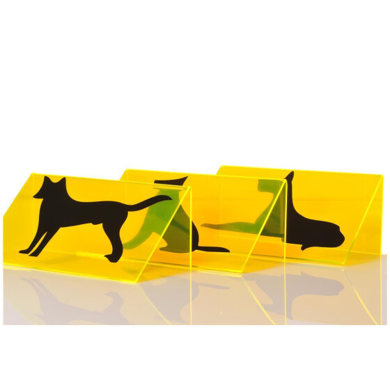 Schilderset, mit Symbolen für Sitz, Platz und Steh in  neongelb Acrylglas