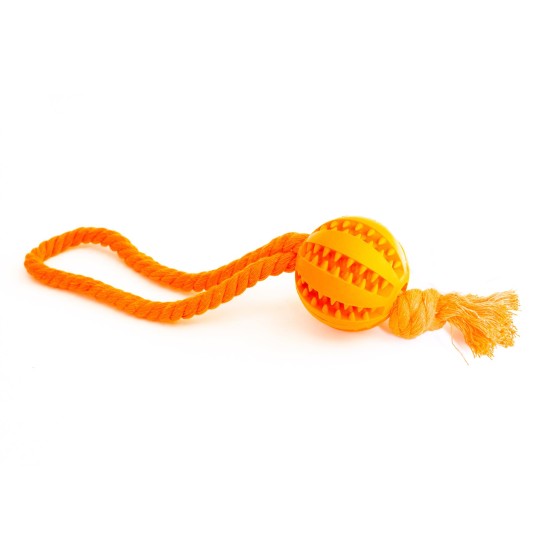 Vollgummiball am Seil in 2 Größen und 3 Farben, Farbe: orange, Größe: 5cm